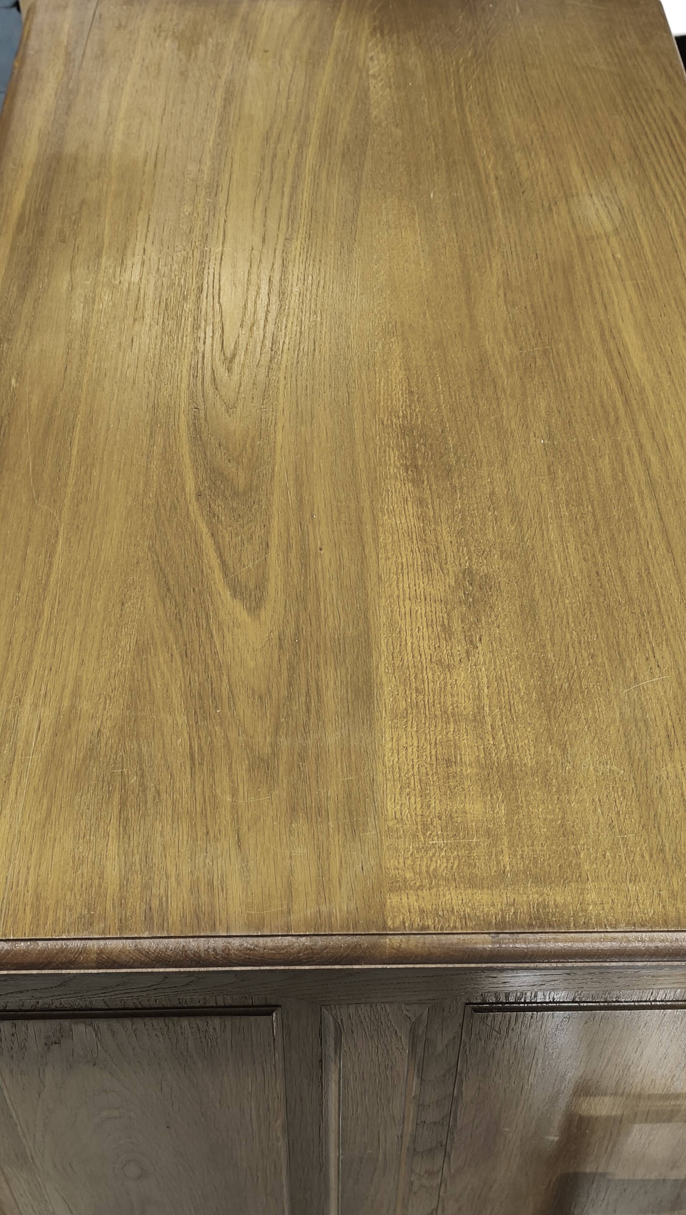 Blonde solid oak desk, cabinet, American type.