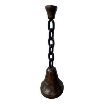 Brutalist wood and metal chain candle holder
