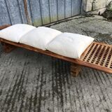 Vintage Yew Wood Bench with 3 Cushions