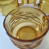 Set of 4 vintage amber glass mugs with textured 70s design