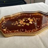 Plateau marqueterie et métal doré vintage