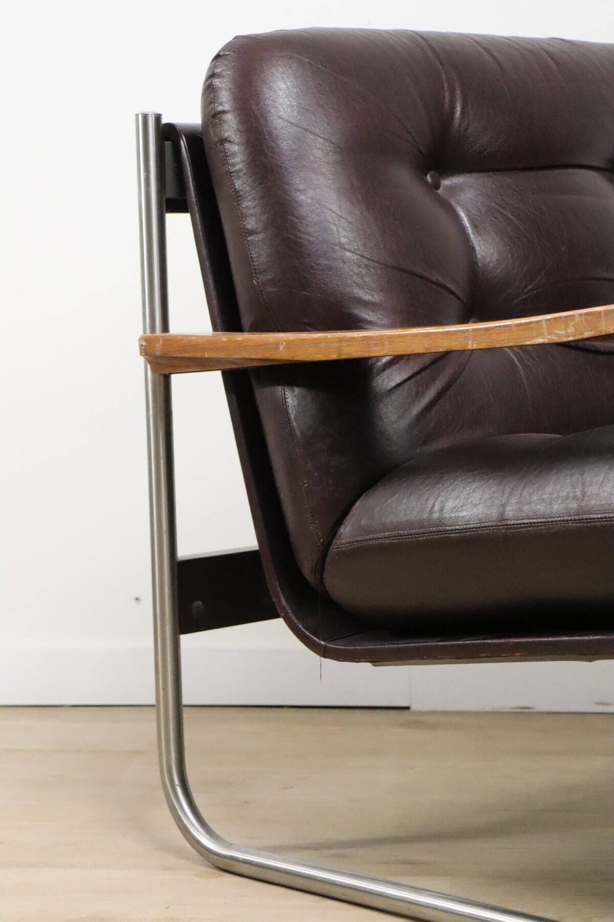 Vintage Bauhaus style armchair in leatherette and metal, 1970