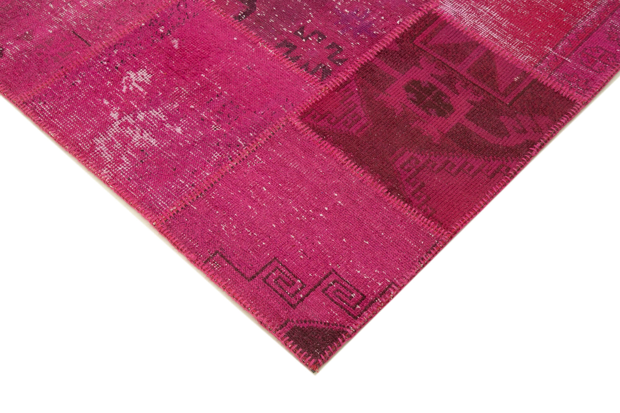 Hand-knotted oriental vintage 198 cm x 302 cm pink patchwork carpet