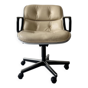 Fauteuil de bureau en cuir beige par Charles Pollock pour Knoll
