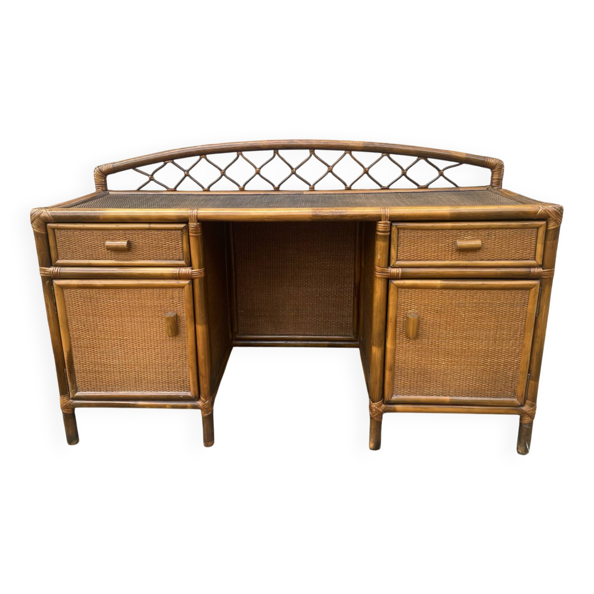 Bureau vintage en bambou et rotin – Années 60-70