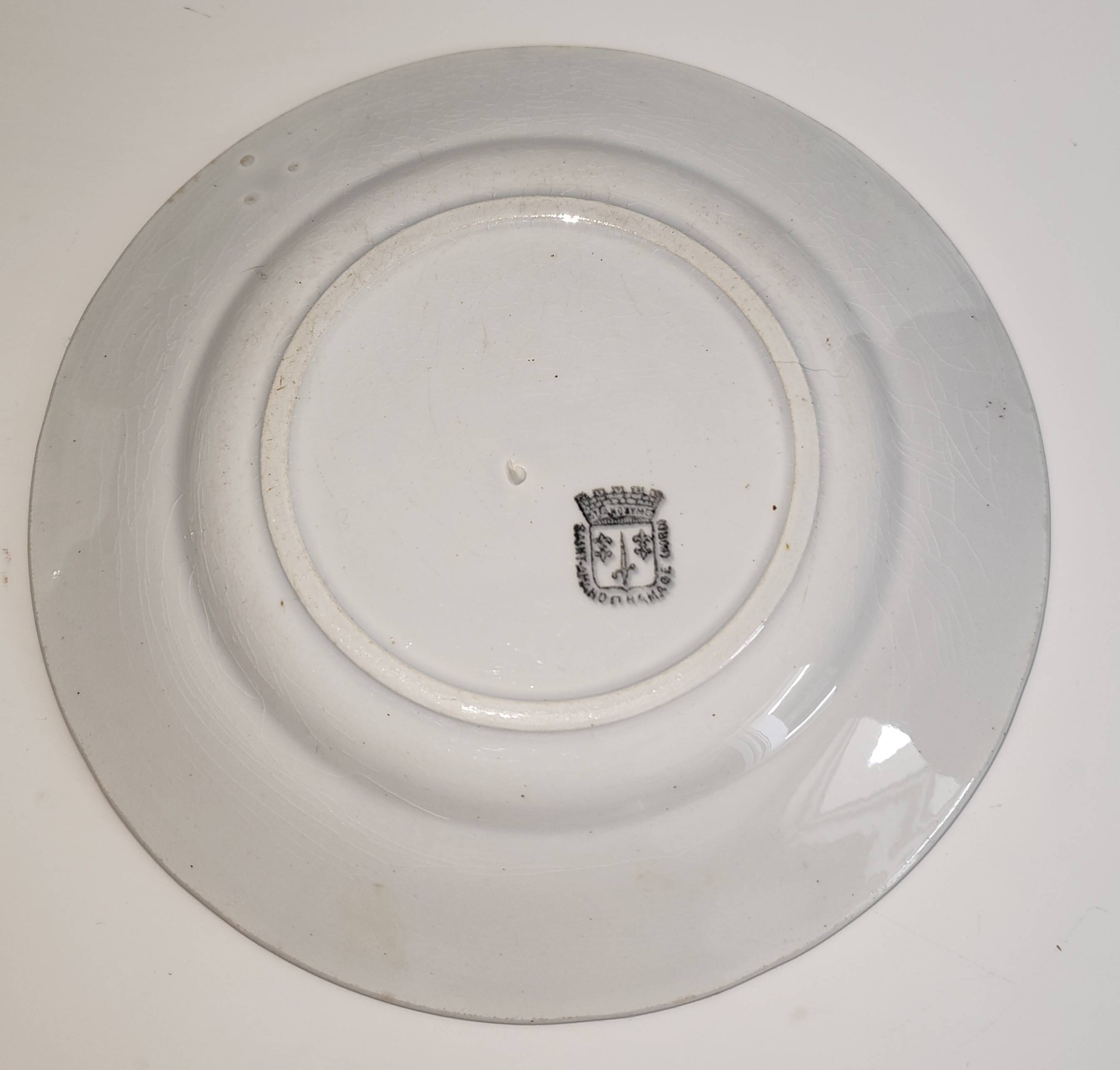 Set of 5 flat plates in antique earthenware – Saint-Amand – "Anemone"