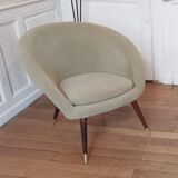 Armchair cocktail shell round 50 years 60 gray green
