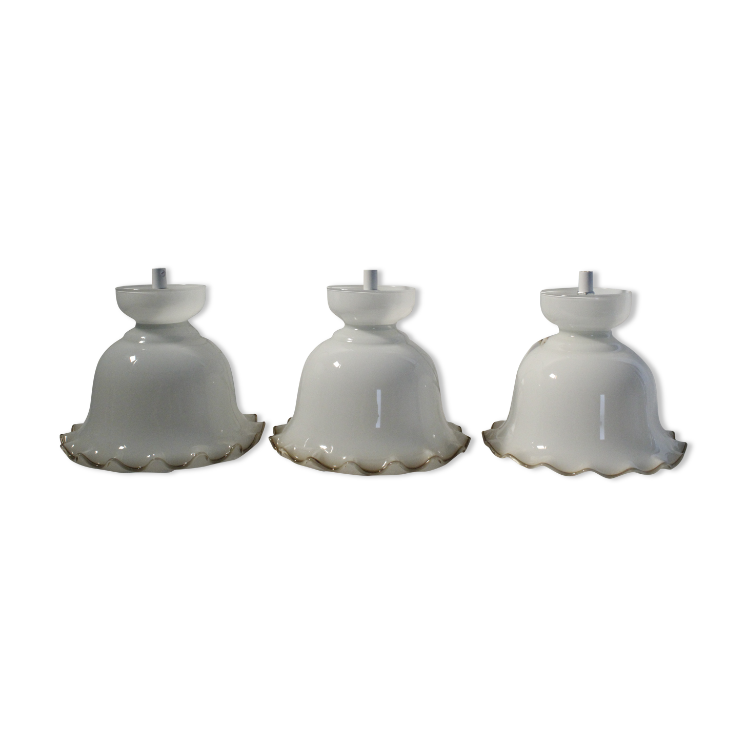 Trio of tulip suspensions in white opaline - electrified to nine