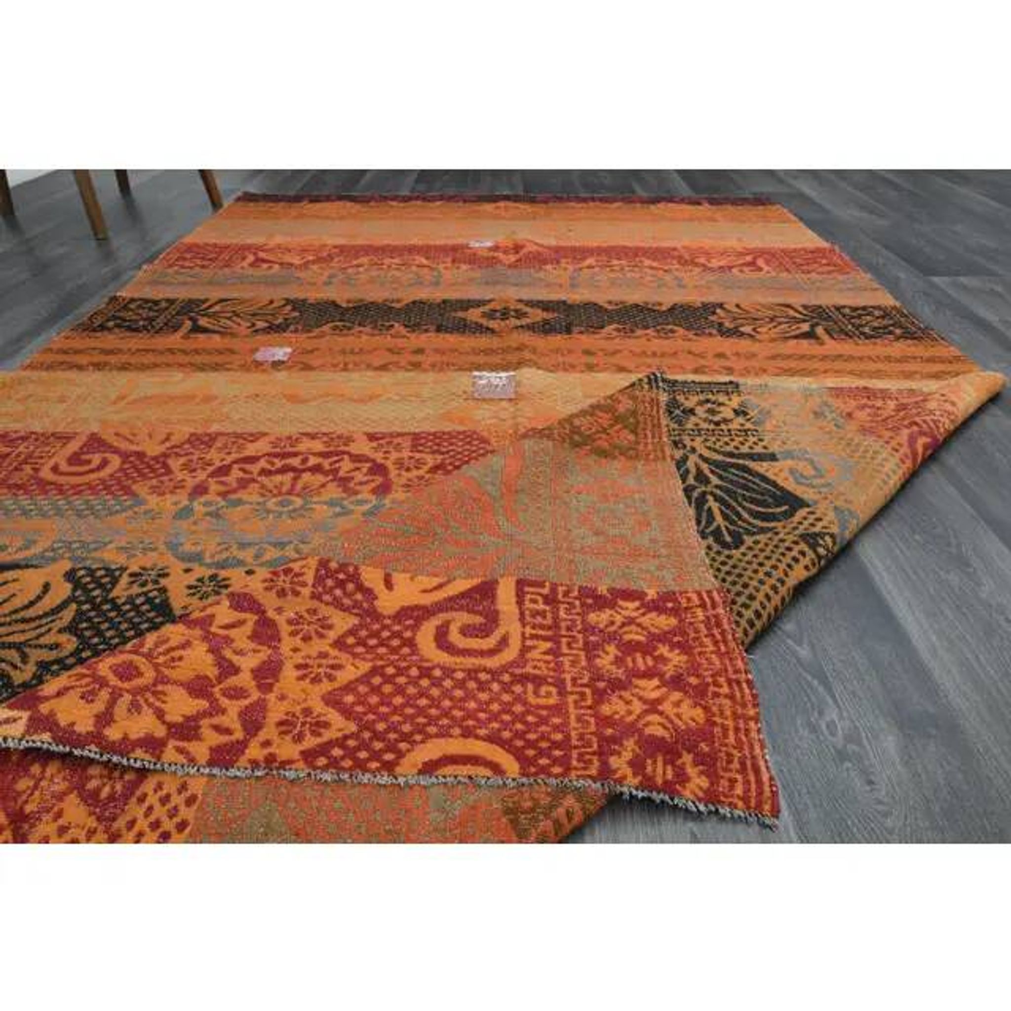1970s Vintage Turkish Oushak Handmade Wool Cotton Orange Area Rug 182x287