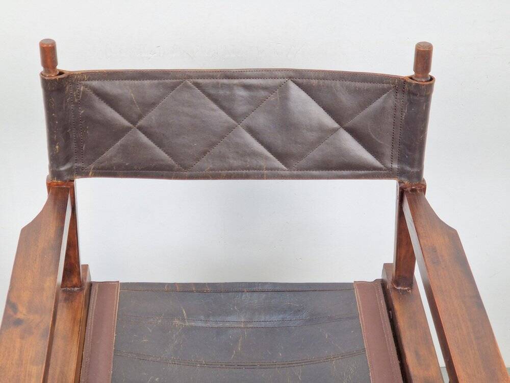 Vintage Director's Folding Chair in Wood and Leather, 1970s