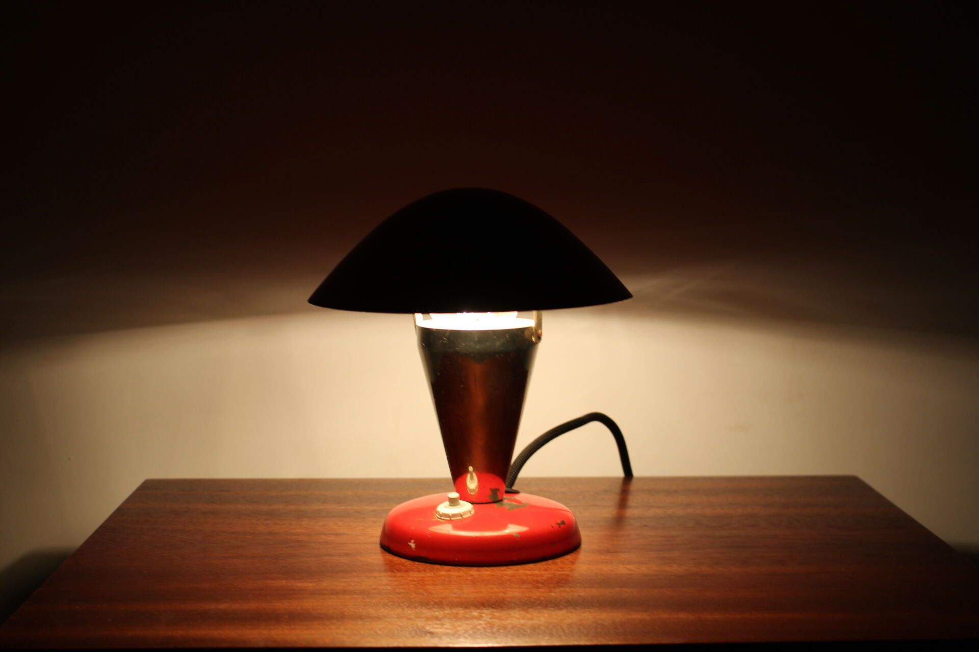 1930s Bauhaus Red Small Table Lamp, Czechoslovakia