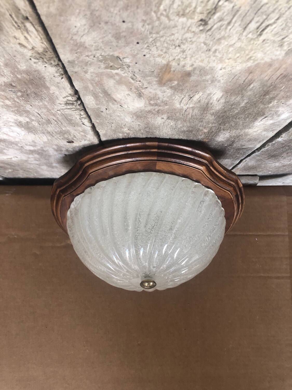 Old Bubble Glass Ceiling Light + Vintage Wood Contour #A705