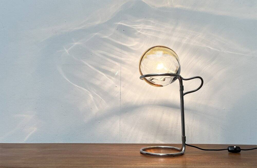 German table lamp from the mid-century space age, glass and chrome, 1960s.