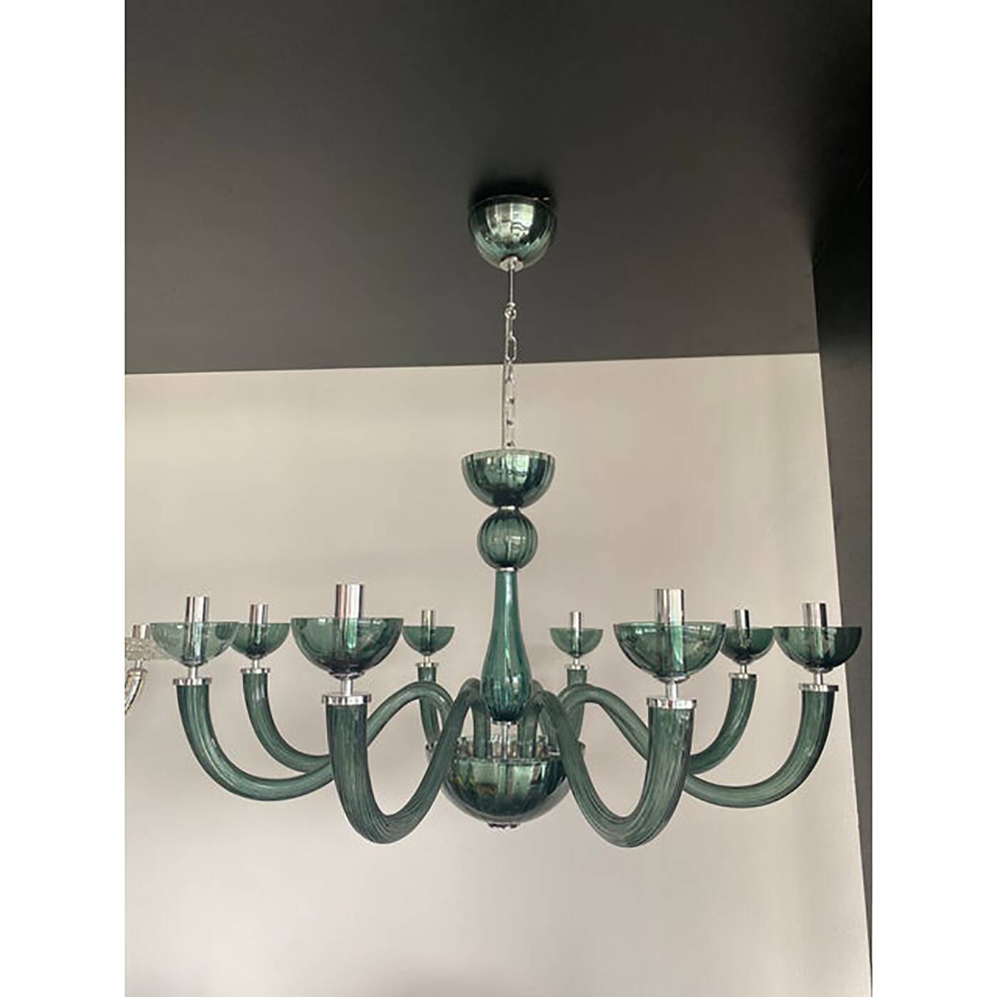 Glass Chandelier in Light Green Italian Art Glass