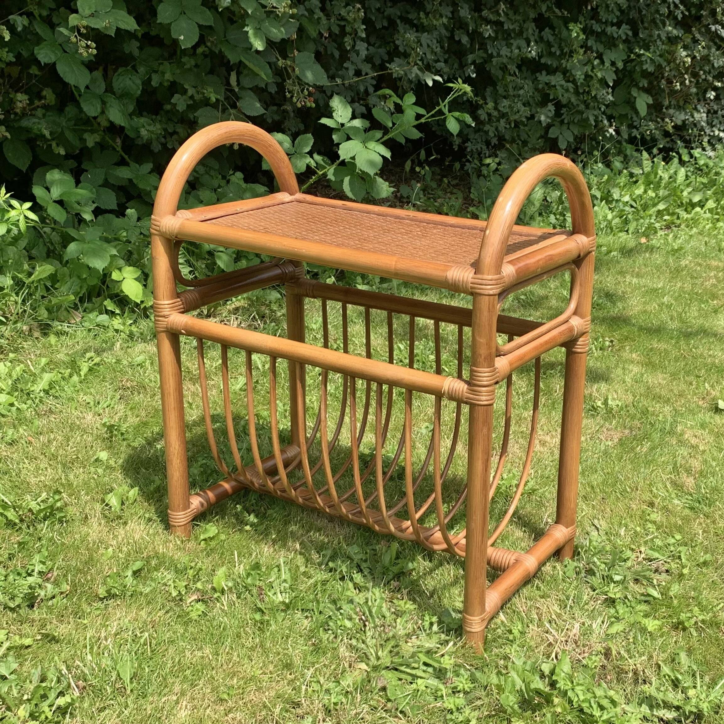Vintage rattan and bamboo magazine rack