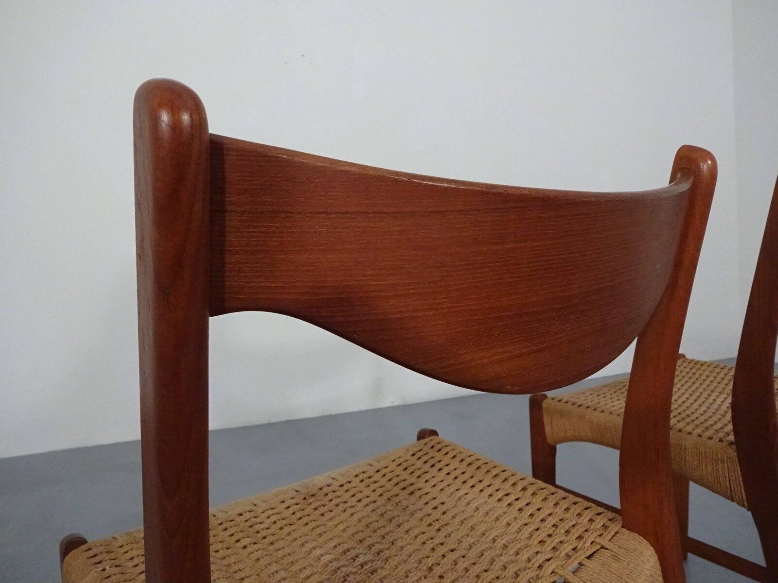 Set of Teak and Paper Cord Dining Chairs by Ejner Larsen for Glyngøre Stolefabrik, 1960s