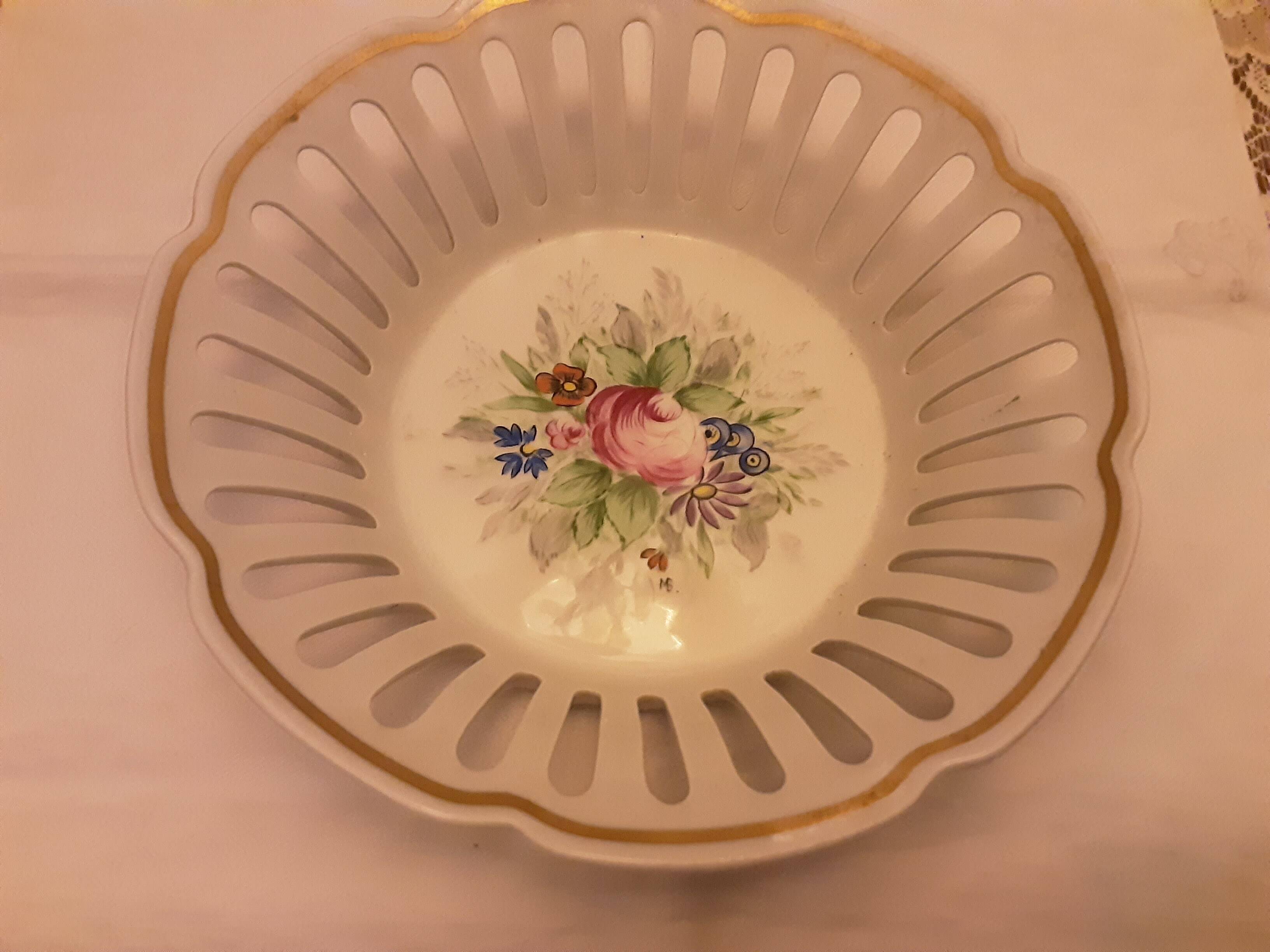 LIMOGES PORCELAIN CUP HAND DECORATED MB RB