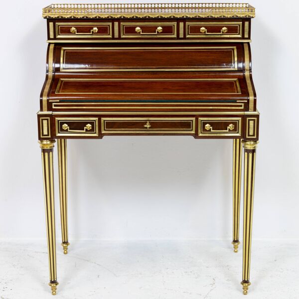 Secrétaire à cylindre Louis XVI en acajou et marbre rose - vers 1860-1890