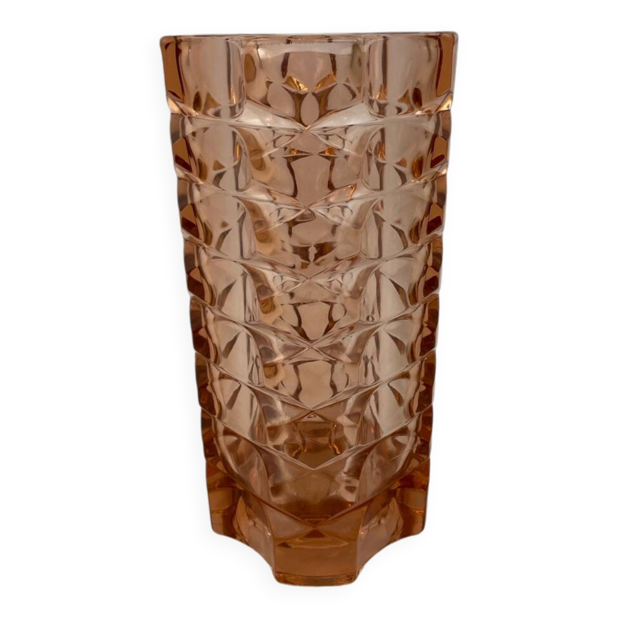 Large pink glass vase in Art Deco style