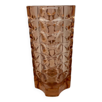 Grand vase en verre rose style Art Déco