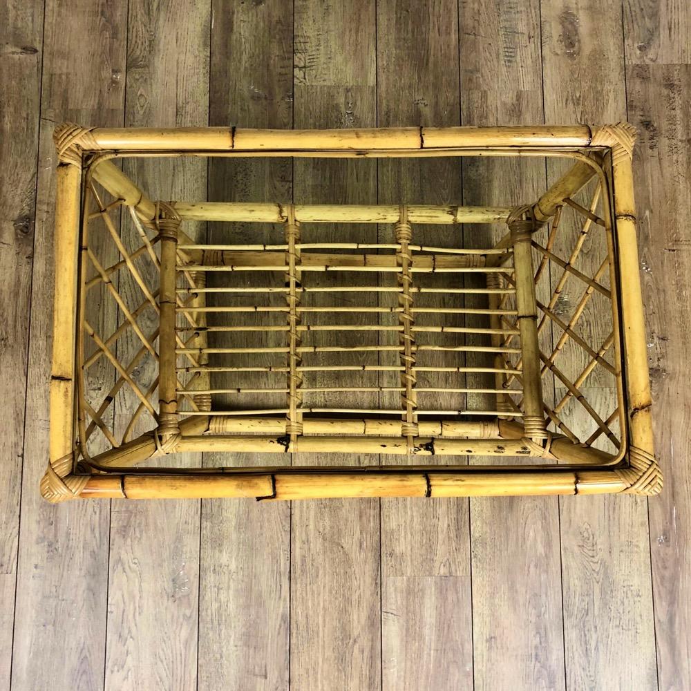 Rattan coffee table and vintage glass