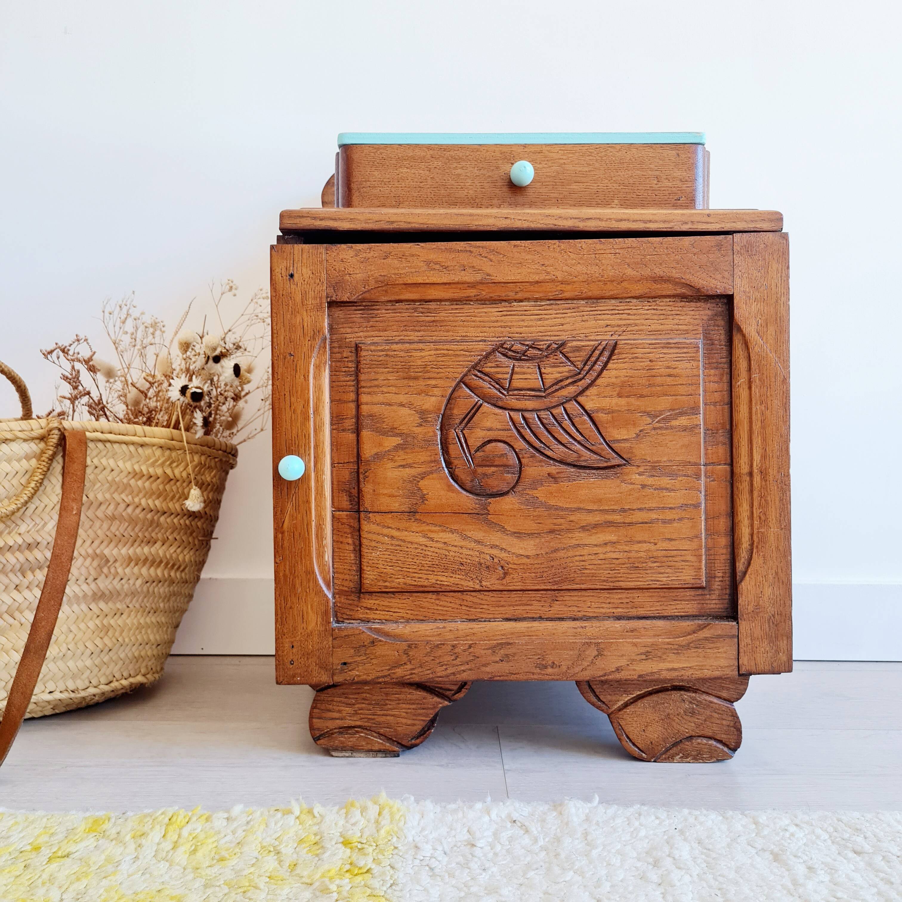 Chevet petit meuble caisson art déco bois