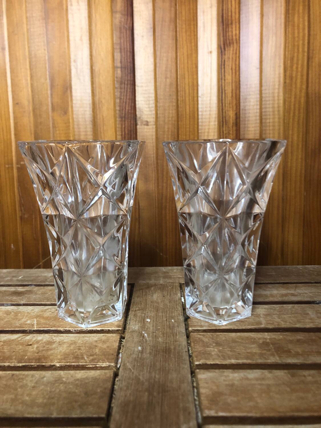 Pair of vintage cut crystal vase #a530