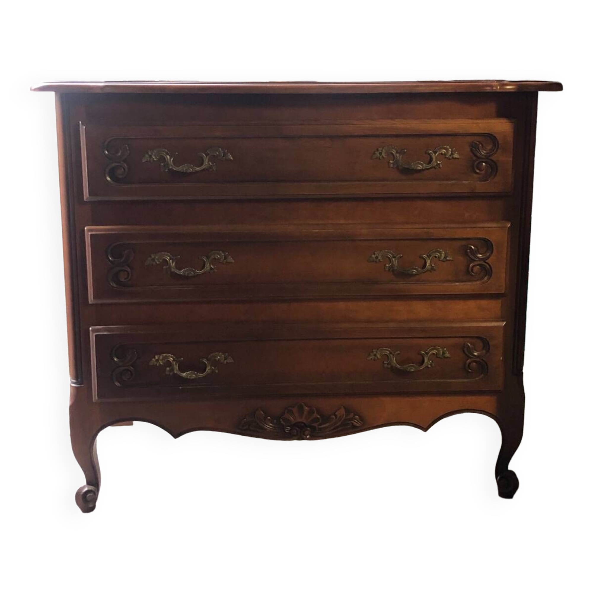 Walnut and Brass 3 Drawer Chest