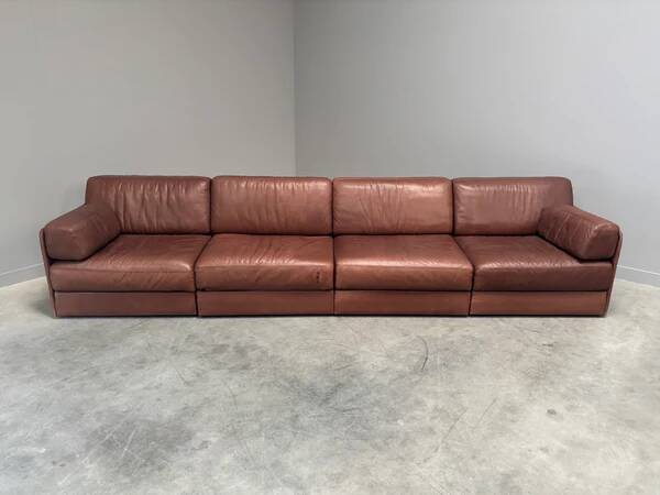 Brown leather modular sofa by De Sede; DS76, 1970s (straight)