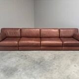 Brown leather modular sofa by De Sede; DS76, 1970s (straight)