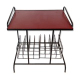 Table porte-vinyles en métal noir, Italie 1960