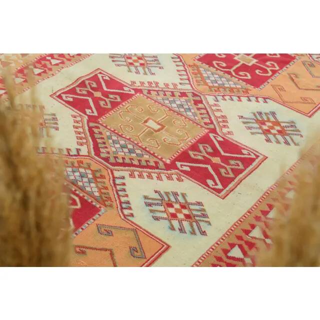 1970s Vintage Turkish Oushak Handmade Wool Cotton Cream Area Rug 172x231