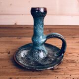 Blue glazed varnished sandstone cellar rat candlestick