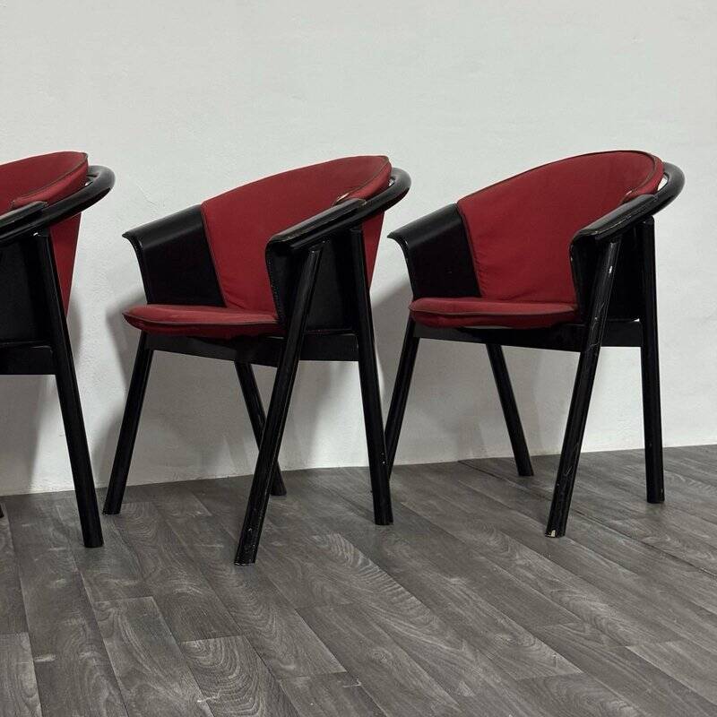 Modern Chairs in Lacquered Wood and Fabric from Pozzi & Verga, 1970s, Set of 4