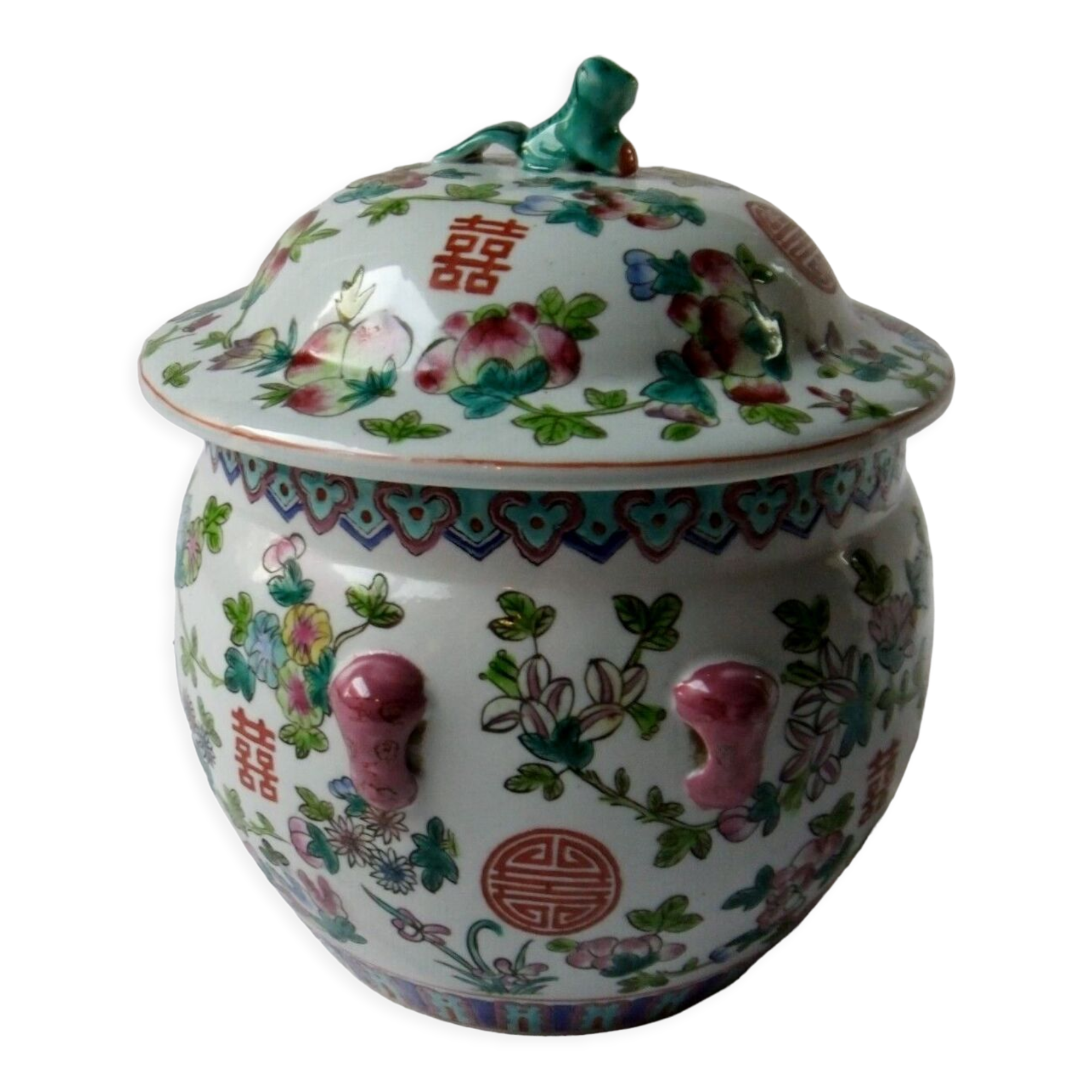 Covered pot with ginger porcelain canton polychrome