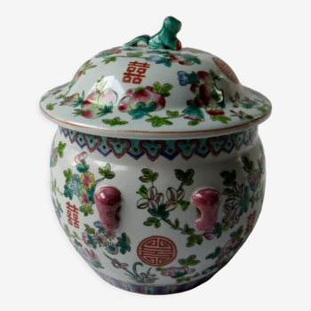 Covered pot with ginger porcelain canton polychrome