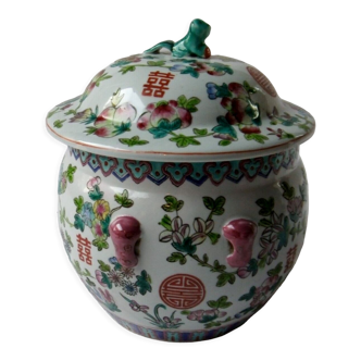Covered pot with ginger porcelain canton polychrome