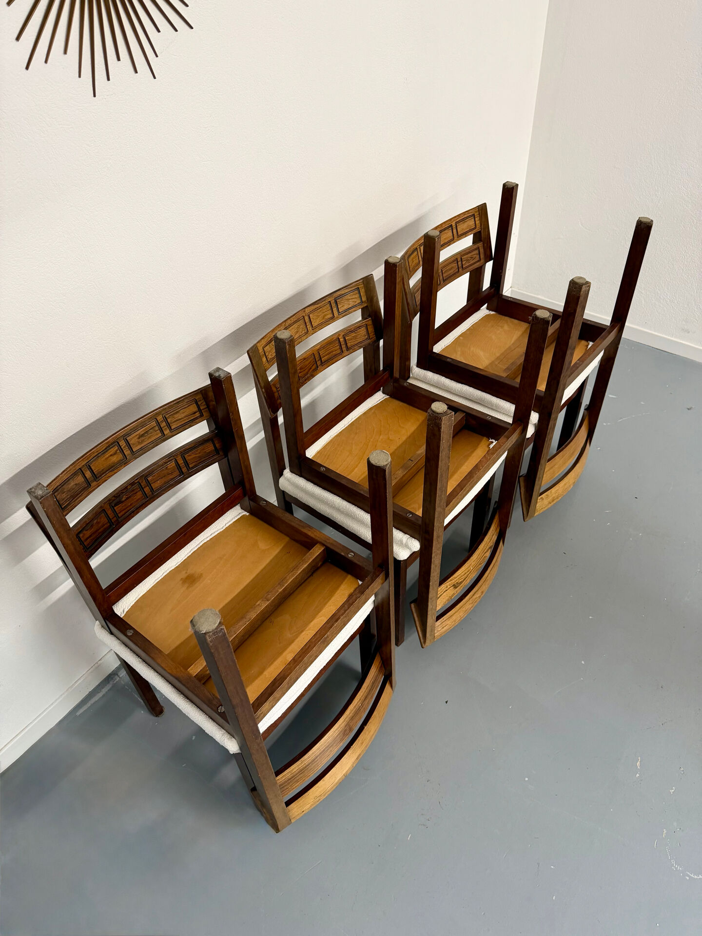 Lot de 6 chaises palissandre forme géométriques design italien 1960