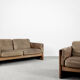 Vintage scandinavian mid-century modern leather and oak sofa, 1970s