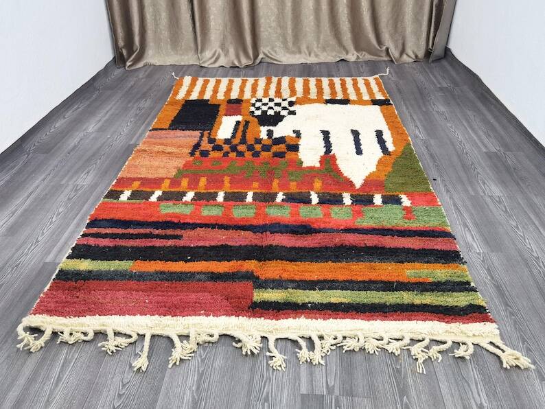Unique orange Moroccan rug, 150/250cm