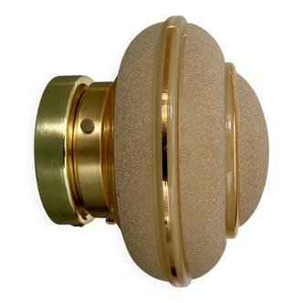 Vintage Art Deco globe wall/ceiling light in frosted yellow and gold glass.