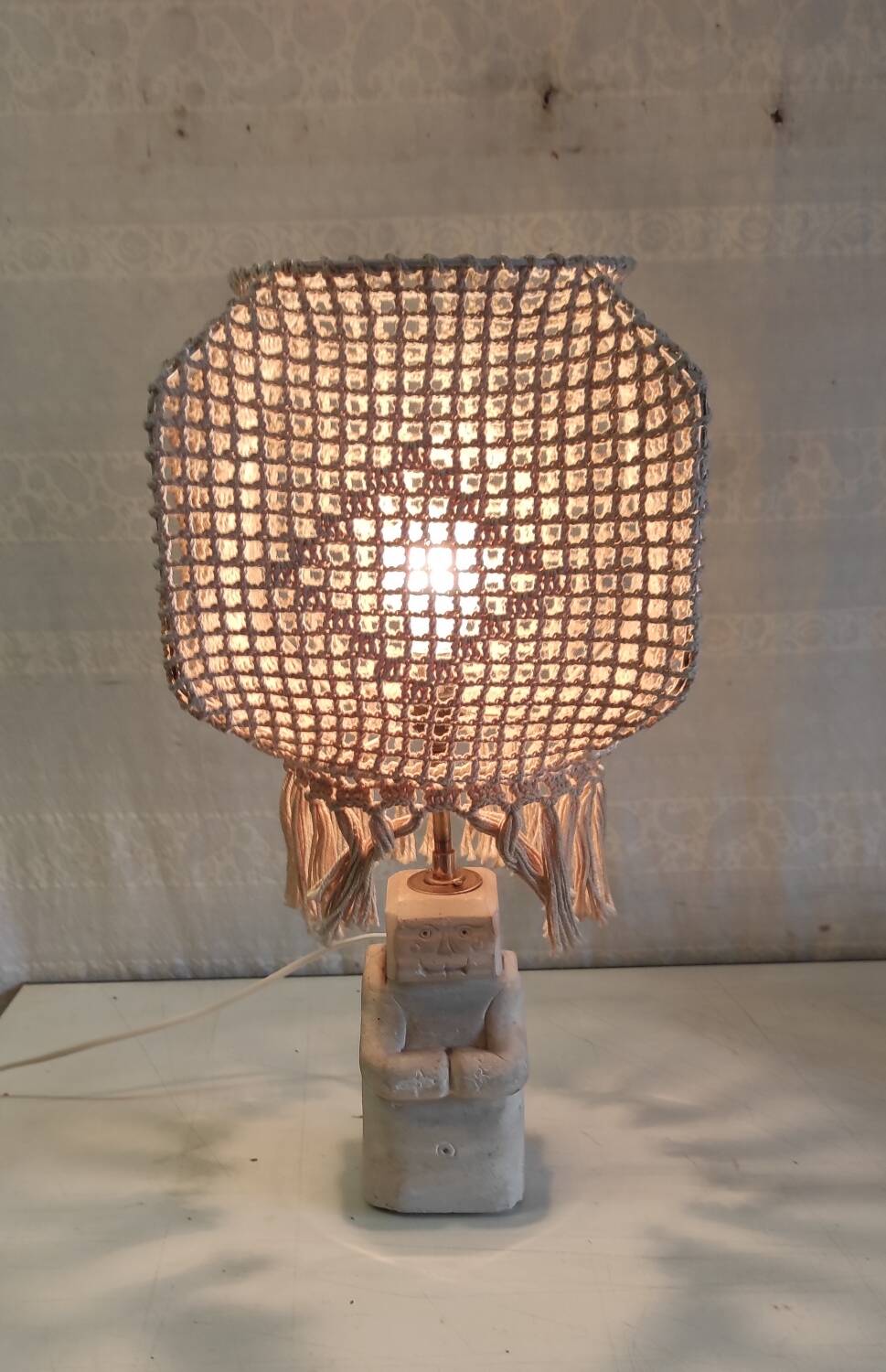 Table lamp statuette in limestone - mid 20th century