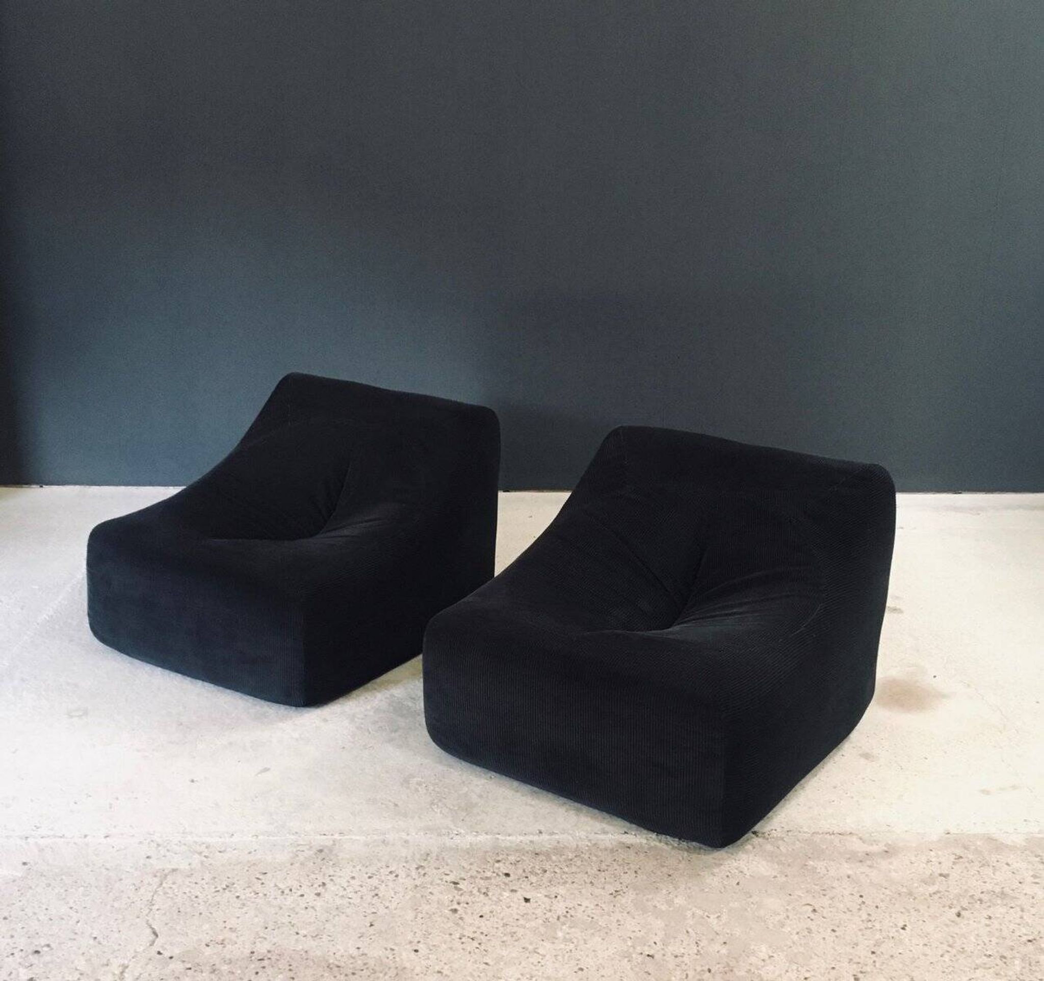 Mid-Century Modern French Corduroy Lounge Chairs, 1970s, Set of 2