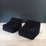 Mid-Century Modern French Corduroy Lounge Chairs, 1970s, Set of 2