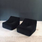 Mid-Century Modern French Corduroy Lounge Chairs, 1970s, Set of 2