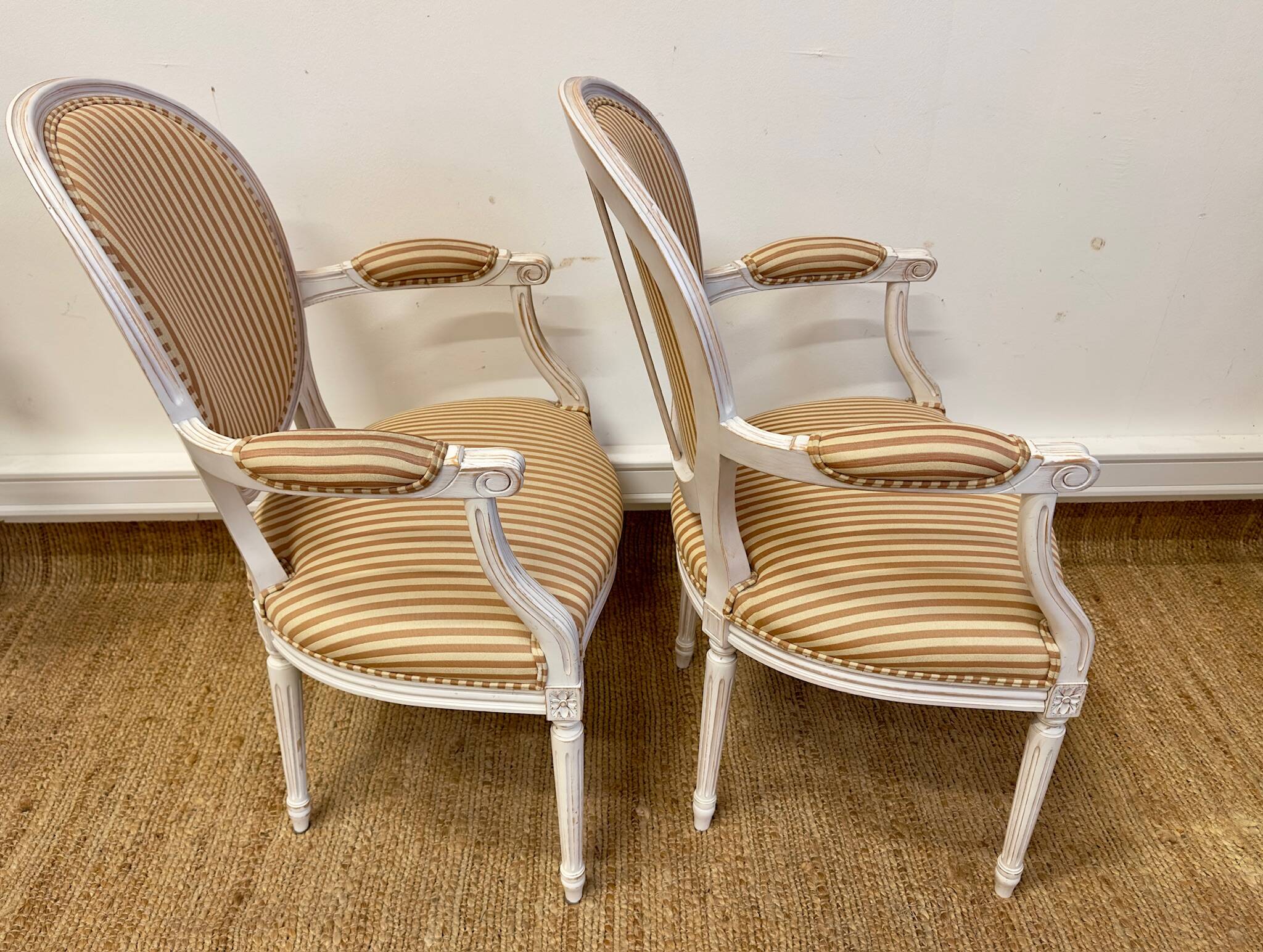 Pair of Louis XVI style medallion armchairs