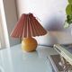 Vintage ceramic table lamp with pleated hood in 80s fabric