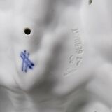 Porcelain biscuit holy water font with 2 angels, antique 1900-1930, Germany.