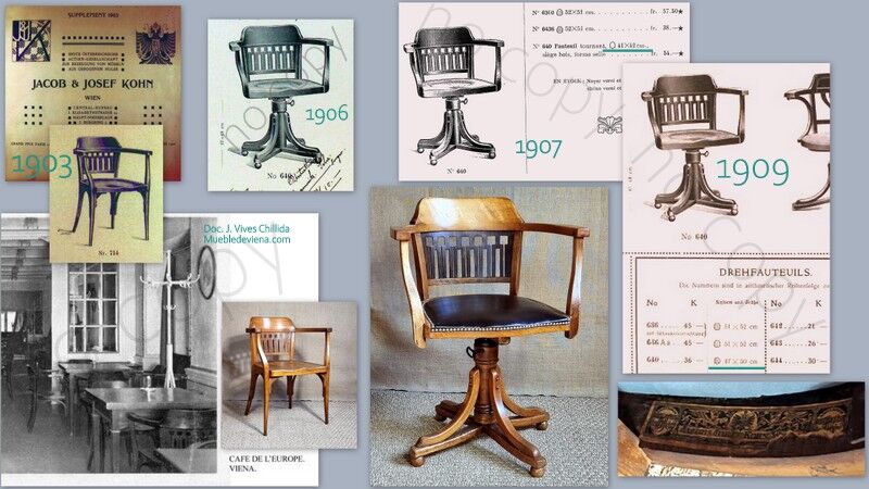 Fauteuil bureau Kohn n°640 à vis Sécession viennoise 1909 ca