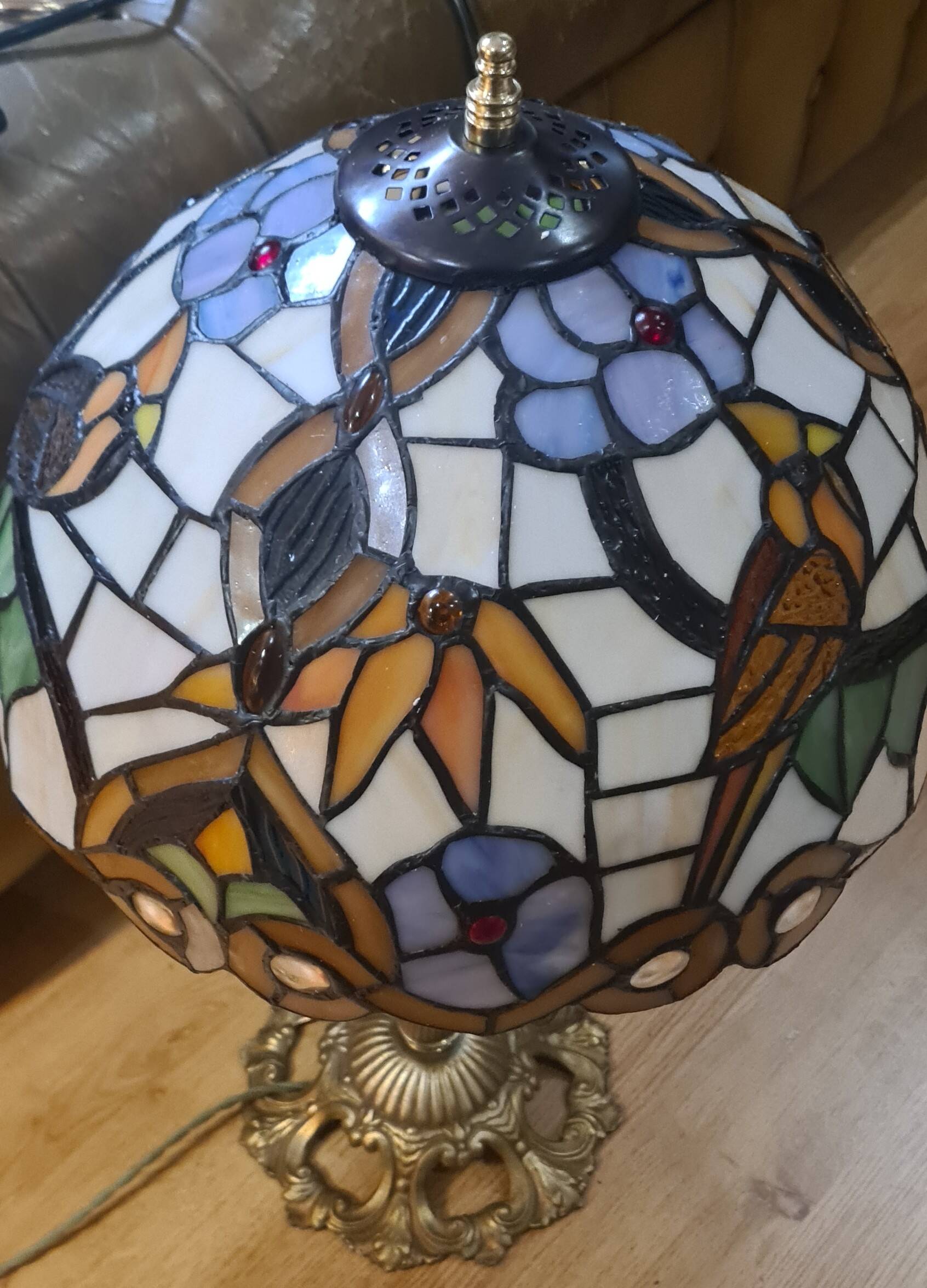antique bronze lamp, glass paste lampshade, electrically redone